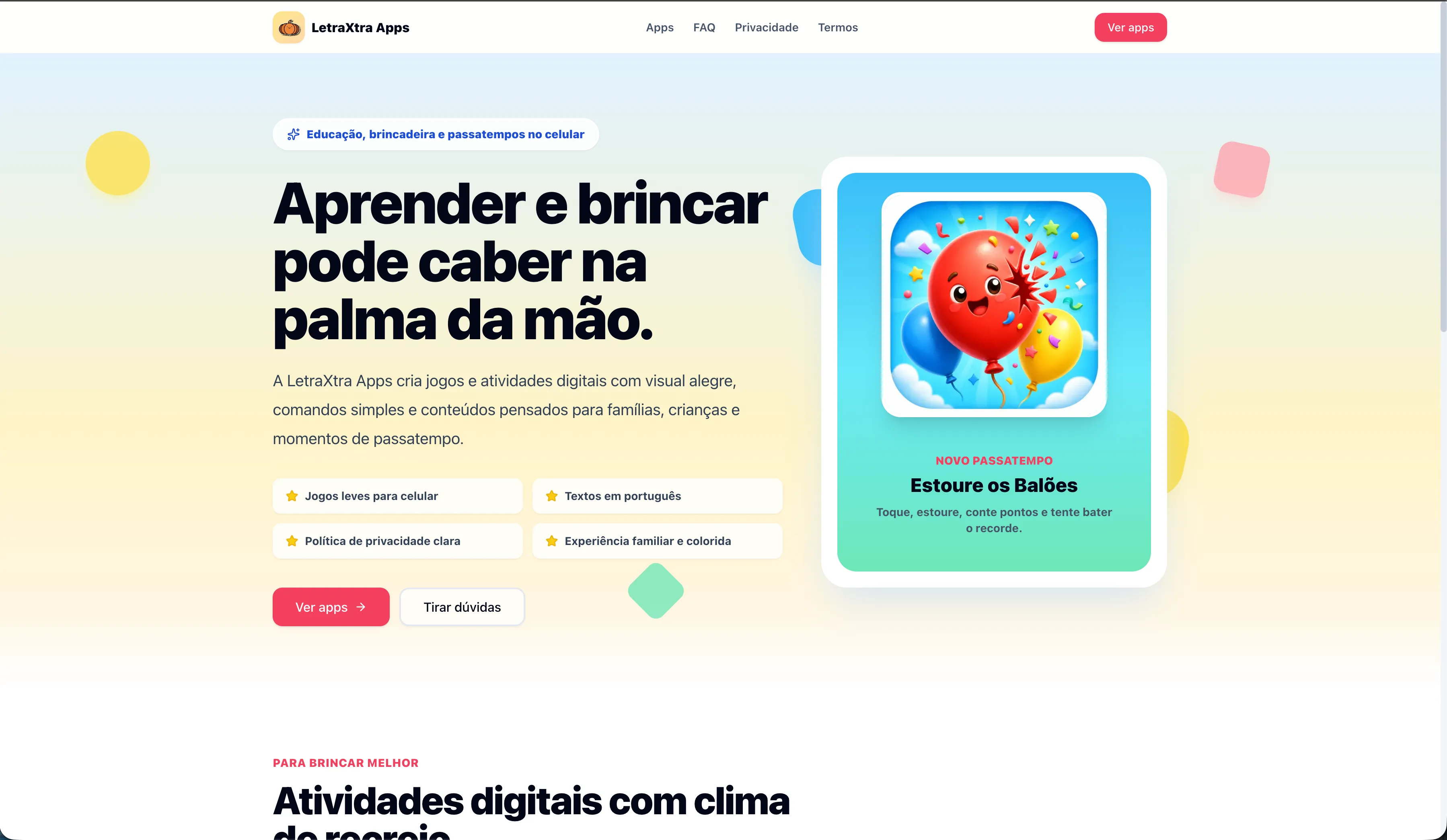 Página inicial do projeto LetraXtra Apps